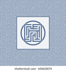 Blue round maze emblem. 