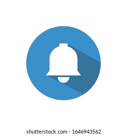 Blue round notification bell with shadow. Signal web button. Vector illustration. EPS 10