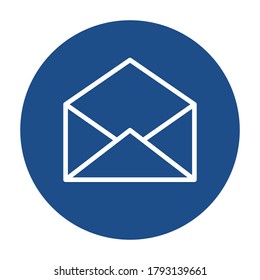 Blue round opened envelope outline icon, button isolated on a white background. EPS10 vector file