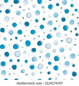 Blue round organic shapes with black stroke seamless pattern. Vector illustration for paper, kids textile, fabric and much more.