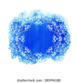 Blue round ornamental frame.Vector illustration. Floral background  for invitations, celebrations, holidays, arts, decorating. Lace doily.
