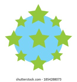 patrón redondo azul sobre fondo blanco y estrellas verdes alrededor del vector