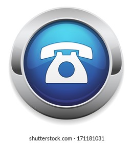 Blue round phone button with metallic border