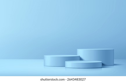 Blue round podium set 3D background in empty clean room. Black Friday sale. Abstract composition minimalist design. Studio display showroom stands product pedestal, Fashion stage showcase mockup scene