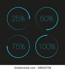 Blue round progress bars. Progress bar elements. Progress bar vector. Progress bar interface. Progress bar minimalistic. Progress bar web elements. Round progress bar. Interface element. Percent bar