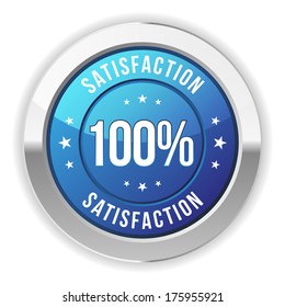 Blue round satisfaction button with metallic border
