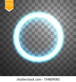 Blue round shining circle frame isolated on transparent background. Beautiful abstract luxury light ring. Vector illustration. eps 10