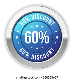 Blue round sixty percent discount badge on white background