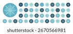 Blue round snow flake sticker set shows line ornament and winter label element in a cold decoration. Circle snowflake sticker for xmas box or label, perfect for winter packaging and seasonal