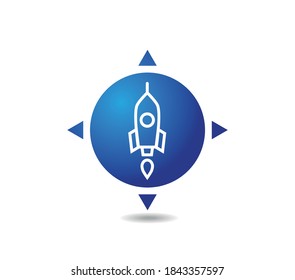 Blue round spaceship logo with parts of world