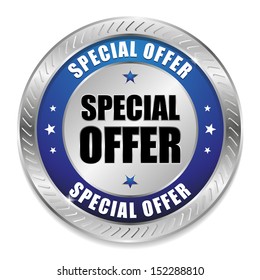 Blue round special offer button