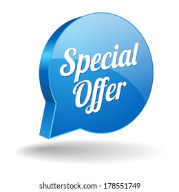 Blue round special offer speech bubble
