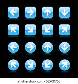 Blue round and square web button arrow set on white