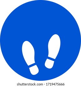 Blue Round Stand Here Floor Marking Icon with Shoeprints and Empty Space for Text. Vector Image.