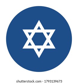 Blue round Star of David,  the national symbol of the State of Israel icon, button isolated on a white background. EPS10 vector file
