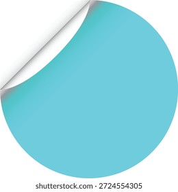 Blue round sticker with curled corner on white background