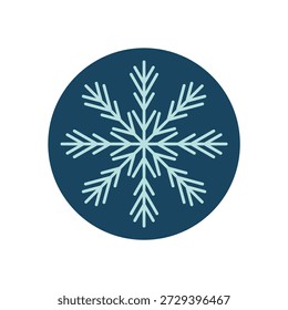 Adesivo redondo azul com linha de floco de neve como decoração de inverno. Elemento de gelo gelado e frio na tampa do pacote, sotaque de floco de neve para o Natal. Tema simples do frio, perfeito para o empacotamento sazonal.