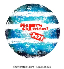 Blue round and striped background with snowflakes. Merry Christmas. Beautiful Christmas background. Vector illustration