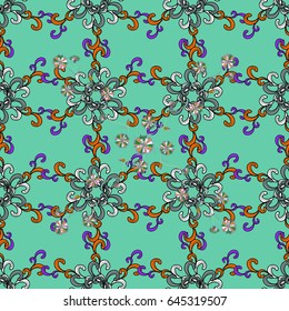 Blue round texture in Vector illustration. Floral ornament seamless pattern.