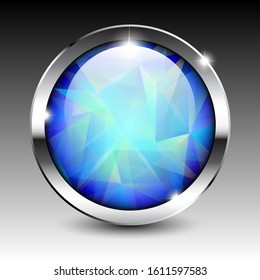 Blue round textured background with a silver frame. Vector illustration