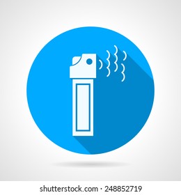 Blue round vector icon with white silhouette gas can with pepper for self defense on gray background. Flat design with shadow.
