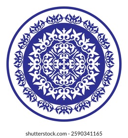 Blue round vector Kazakh national ornament, persian motiff. Round Ornament Pattern. Abstract Asian element of the Kazakhs, Kyrgyz, Mongol, Tatars, Uzbek, Tajik. Islam, Arabic, Indian, ottoman motifs.