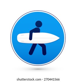 Blue round vector road sign with surfer
