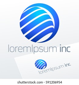 Blue round vector sign. Logo for Business, Technology and Corporation.