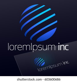 Blue round vector sign. Logo for Business, Technology and Corporation.