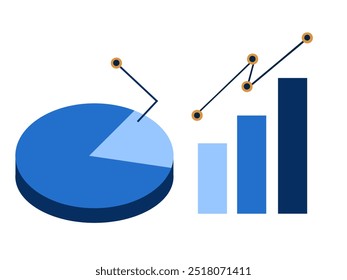 Blue round and vertical charts. Business, study, research. Vector illustration