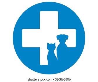 Blue Round Veterinary Icon With Pets And Cross