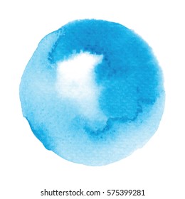 Blue round watercolor on white background.