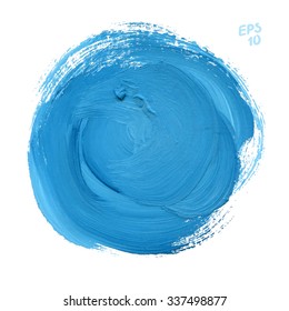 Blue round watercolor paint stain isolated on white background. Dynamic Brush Stroke. Art Abstract Space for Text