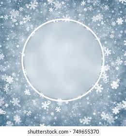 Blue round winter background with snowflakes pattern. Vector illustration.