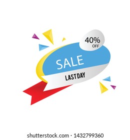 Blue rounded abstract shape with red yellow ribbon. Sale banner template design. Big sale special offer. 40% Special offer banner for poster, flyer, brochure, sticker. Vector illustration.