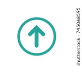 blue rounded arrow up in blue circle icon. Isolated on white. Upload icon.  Upgrade sign. North pointing arrow.