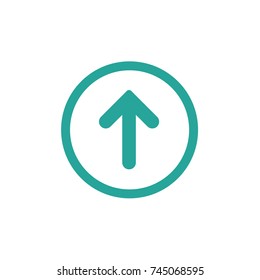 blue rounded arrow up in blue circle icon. Isolated on white. Upload icon.  Upgrade sign. North pointing arrow.