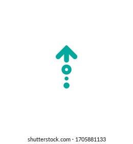 Flecha azul redondeada hacia arriba con icono de puntos. Aislado en blanco. Icono de carga.  Signo de actualización. flecha señaladora. Crecimiento, velocidad, signo del sistema