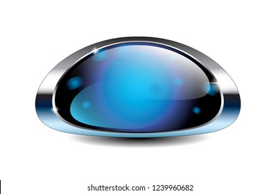 Blue rounded Christmas themed background with a silver frame. Vector illustration. 
