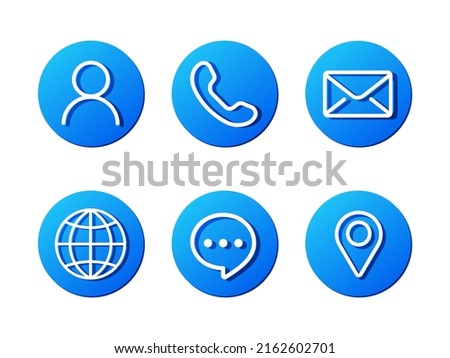 blue rounded contact icons, information highlights for business card, vector icons for business