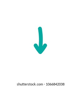 blue rounded hand drawn cartoon arrow down. flat  icon. Download sign. isolated on white.