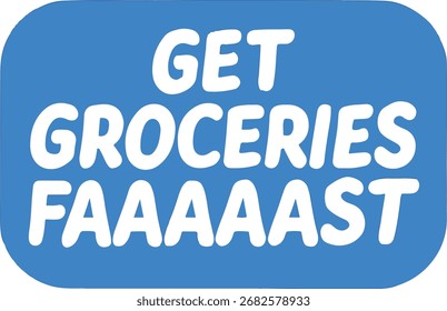 Rectángulo redondeado azul con texto negro Comestibles Compra rápido