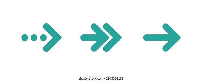 Blue rounded right arrows set. Flat icon isolated on white. Continue icon.  Next, enter, swipe, scroll button. East arrow. 