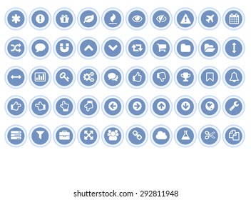 Blue rounded simple icons set