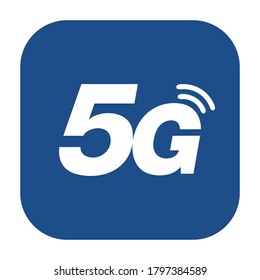 Blue rounded square 5G icon, button isolated on a white background. EPS10 vector file