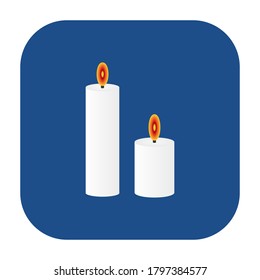 Blue rounded square burning candles icon, button isolated on a white background. EPS10 vector file