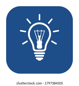 Blue rounded square glowing light bulb line icon, button isolated on a white background. EPS10 vector file