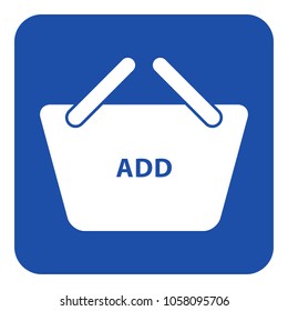 blue rounded square information road sign with white shopping basket add icon