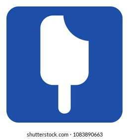 blue rounded square information road sign with white stick ice cream icon