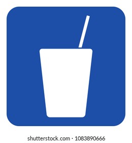 blue rounded square information road sign - white cold drink with straw icon
